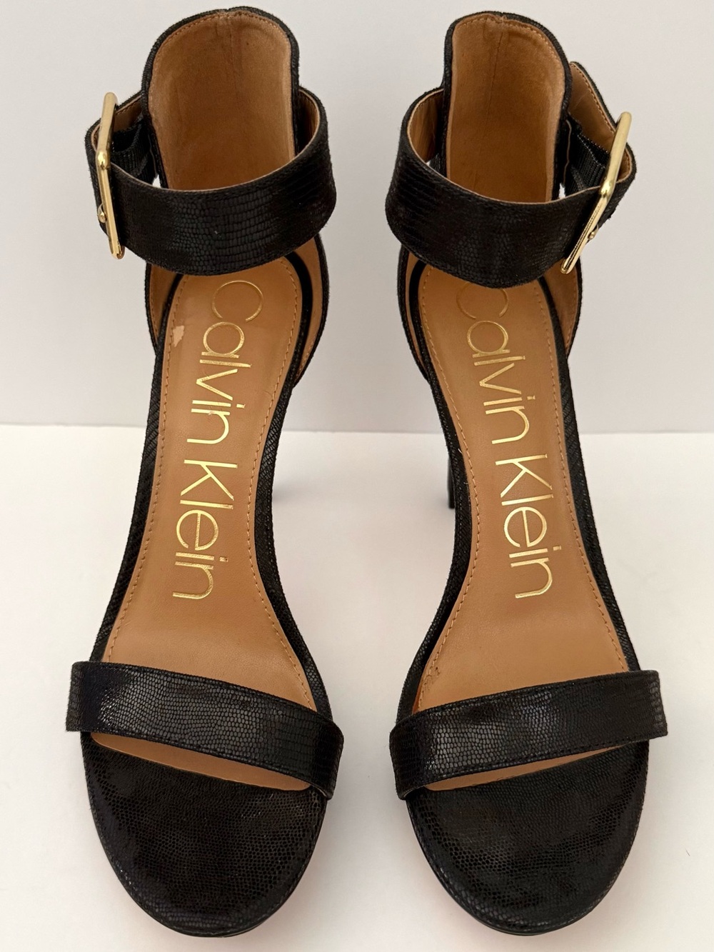 Calvin Klein Black Ankle Strap Heels Approx. Sz 8.5 Size Missing - Picture 2 of 12